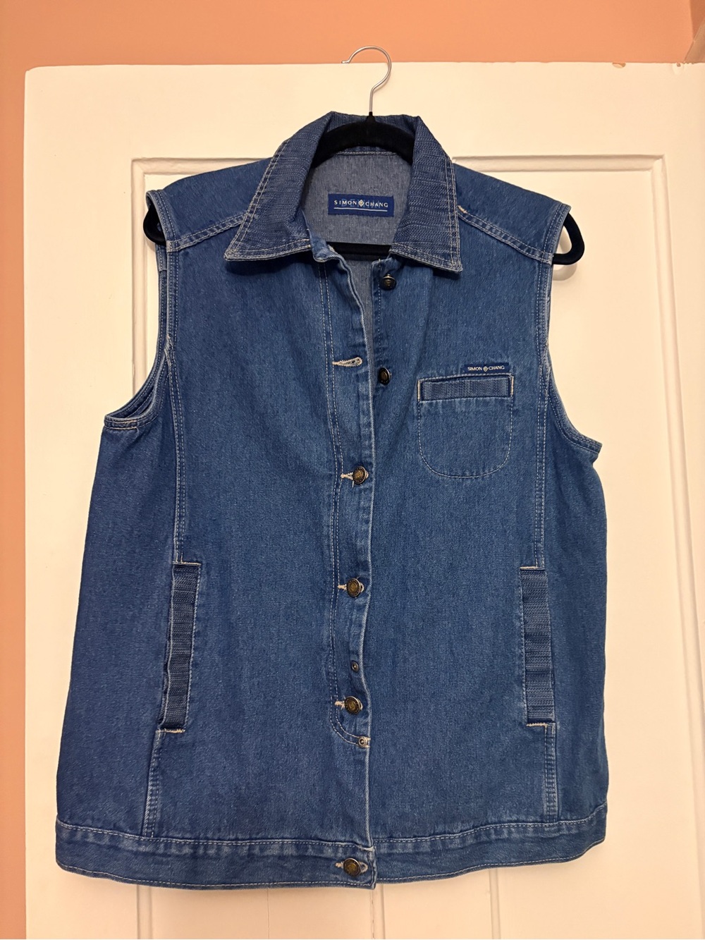 Simon Chang Dark Blue Denim Vest with Patch Pocket